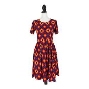 LuLaRoe Amelia Colorful Funky Retro 70s Fit & Flare Dress Womens Size Medium